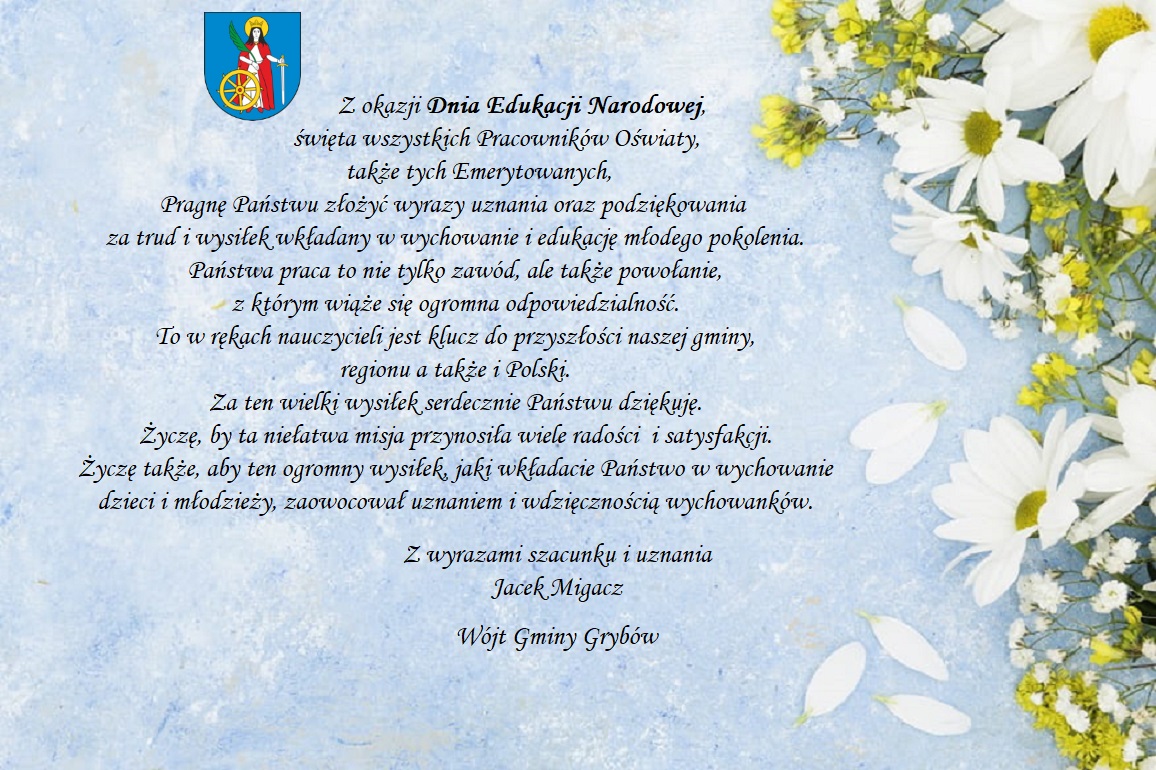 życzenia Wójta Gminy Grybów z okazji Dnia Edukacji Narodowej