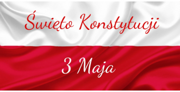Flaga Polski z napisem Święto Konstytucji 3 Maja